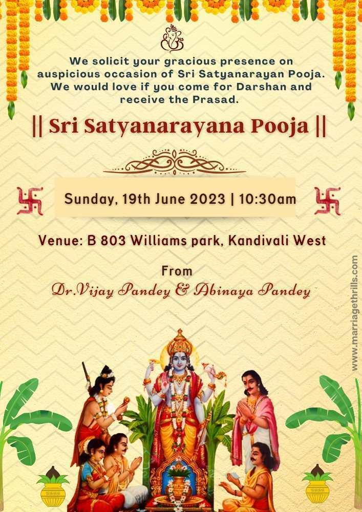 Satyanarayan Pooja Invitation Template Free