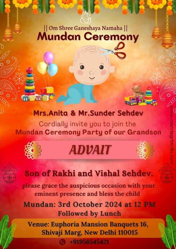 mundan ceremony invitation card