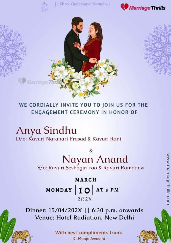 Write Couple Name On Floral Engagement Invitation Card Pictures
