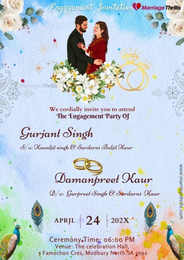 Colorful modern indian engagement invitation cards.